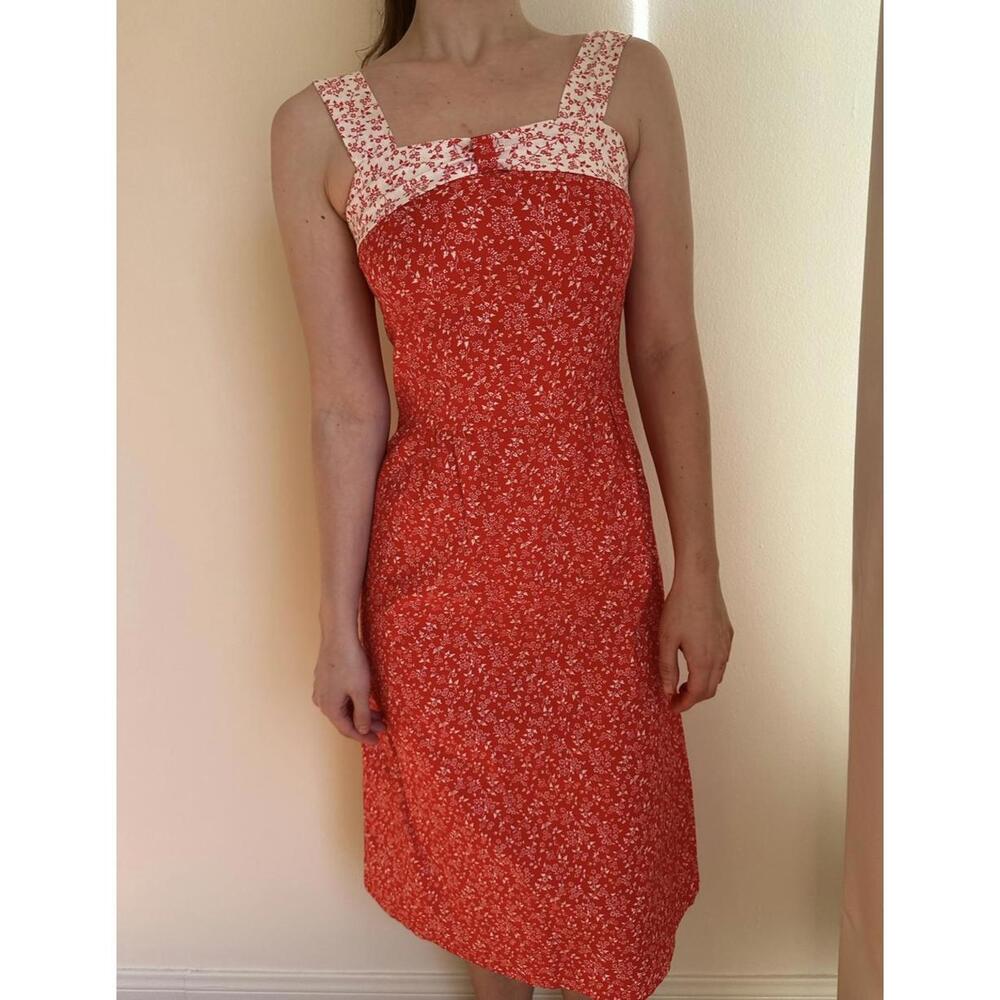 Red and White Handmade Floral Prairie Mini Dress - Picture 3 of 6